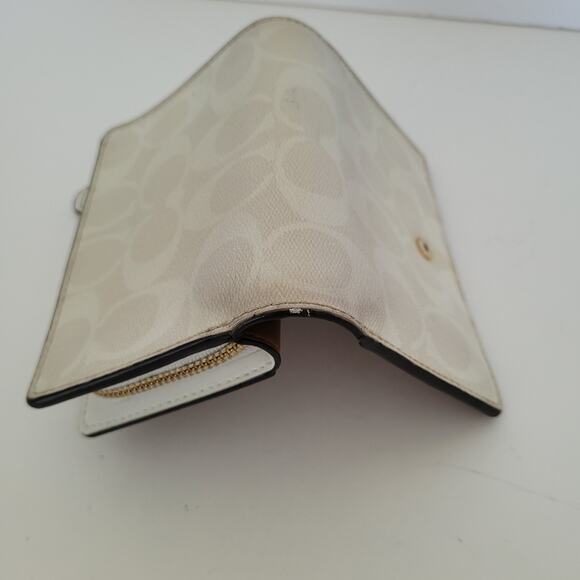 Coach Wallet Crossgrain Leather Monogram White Brown Medium Bifold Logo Compact - Picture 9 of 14